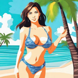 Create an image of a girl in a bikini with an attractive and confident expression