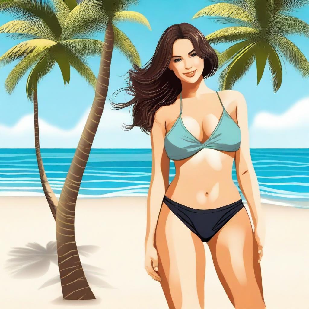 Create an image of a girl in a bikini with an attractive and confident expression