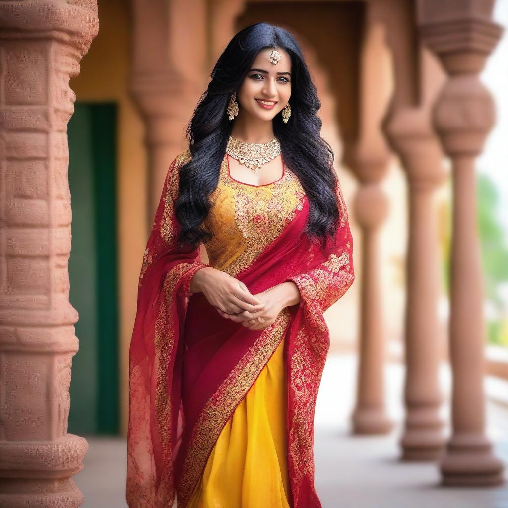 A beautiful Indian woman with traditional attire, showcasing elegance and grace