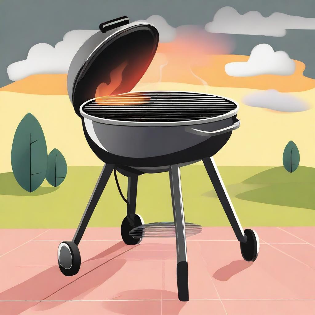 An illustration depicting a modern electric grill being used for a barbecue, with a traditional charcoal grill in the background