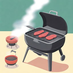 An illustration depicting a modern electric grill being used for a barbecue, with a traditional charcoal grill in the background