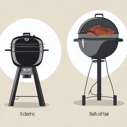 An illustration contrasting an electric grill and a charcoal grill