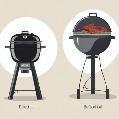 An illustration contrasting an electric grill and a charcoal grill