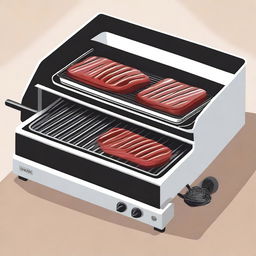 An illustration of a modern electric grill in use, showing a clean and efficient barbecue setup without any smoke