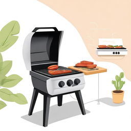 An illustration of a modern electric grill in use, showing a clean and efficient barbecue setup without any smoke