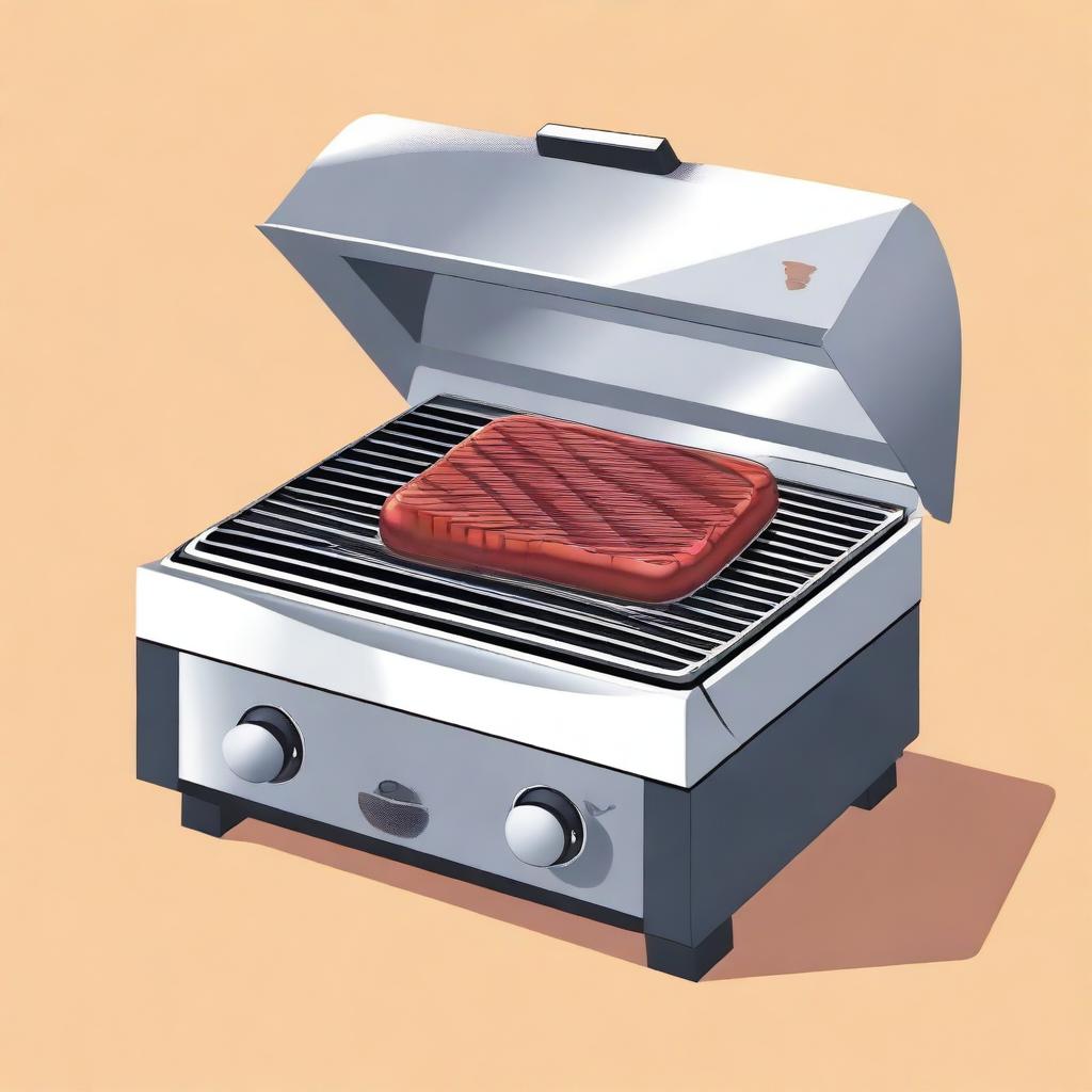 An illustration of a modern electric grill in use, showing a clean and efficient barbecue setup without any smoke