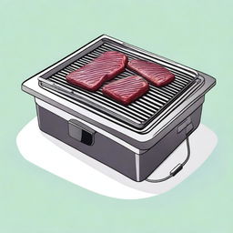 An illustration of a modern electric grill in use, showing a clean and efficient barbecue setup without any smoke