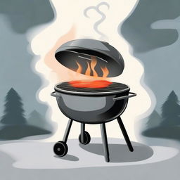 An illustration of a charcoal grill in use, emitting a lot of thick smoke