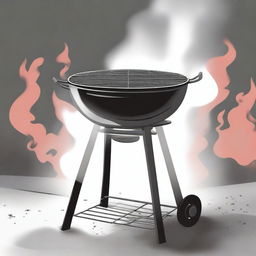 An illustration of a charcoal grill in use, emitting a lot of thick smoke