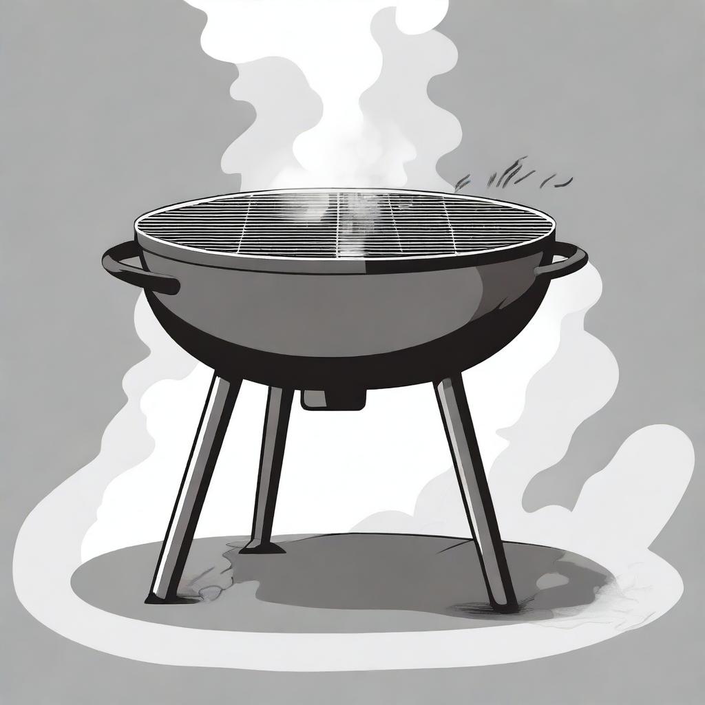 An illustration of a charcoal grill in use, emitting a lot of thick smoke