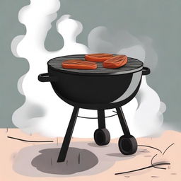 An illustration of a charcoal grill in use, emitting a lot of thick smoke