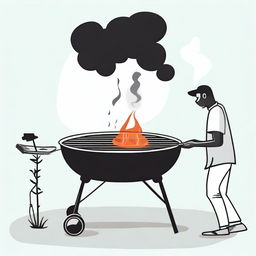 An illustration showing a person avoiding using a charcoal grill for a barbecue