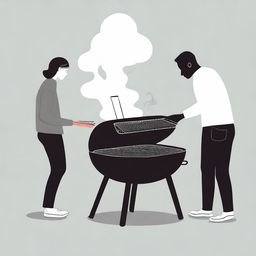 An illustration showing a person avoiding using a charcoal grill for a barbecue