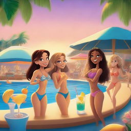 Create a magical and sophisticated poster for Disney Pixar's 'Bikini Bar,' an animated film for adults