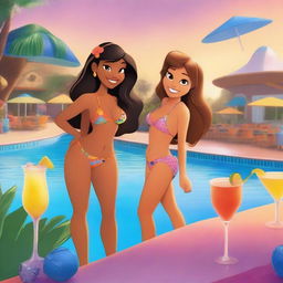 Create a magical and sophisticated poster for Disney Pixar's 'Bikini Bar,' an animated film for adults