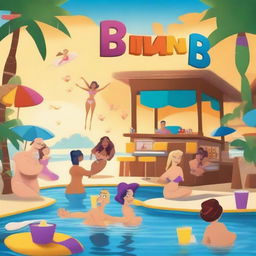 Create a magical and sophisticated poster for Disney Pixar's 'Bikini Bar,' an animated film for adults