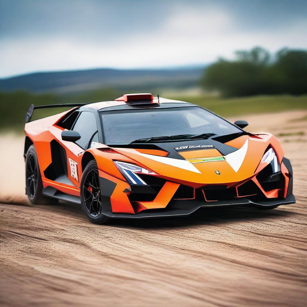 A Lamborghini Egoista transformed into a WRC (World Rally Championship) car