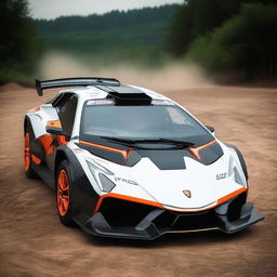 A Lamborghini Egoista transformed into a WRC (World Rally Championship) car