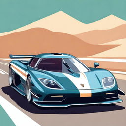 Create a detailed image of a retro Koenigsegg hypercar featuring an F1 front splitter and a rear wing