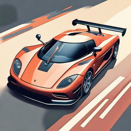 Create a detailed image of a retro Koenigsegg hypercar featuring an F1 front splitter and a rear wing