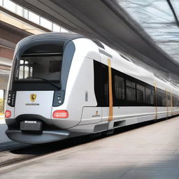 Create a detailed image of a public train car equipped with a TCR wing and splitter, powered by a Porsche MissionR motor