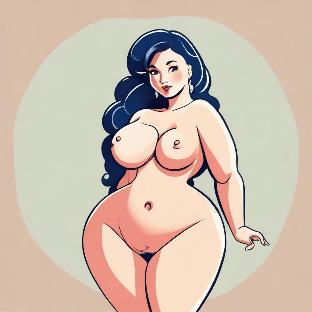 A cartoon-style illustration of a girl with an exaggerated, curvy figure