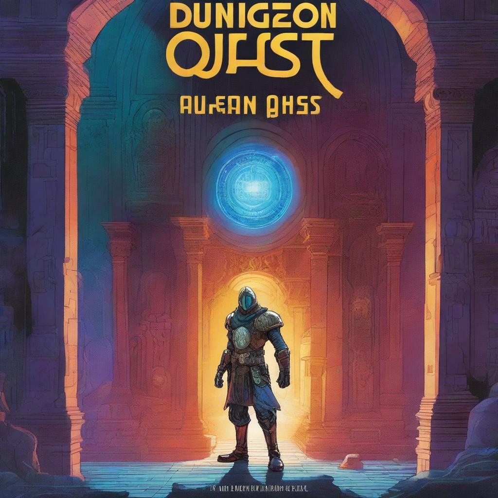 A book cover for 'Dungeon Quest' immerses the reader in a futuristic and mysterious setting