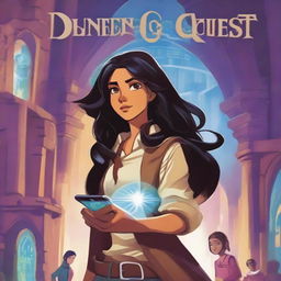 In the center of the cover of 'Dungeon Quest', a young adventurer stands out in front of an interdimensional portal