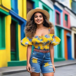 A beautiful Colombian girl posing confidently in a fashionable outfit