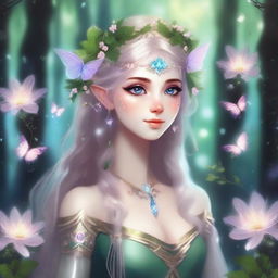 A beautiful princess druid elf in a fairycore aesthetic