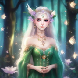 A beautiful princess druid elf in a fairycore aesthetic