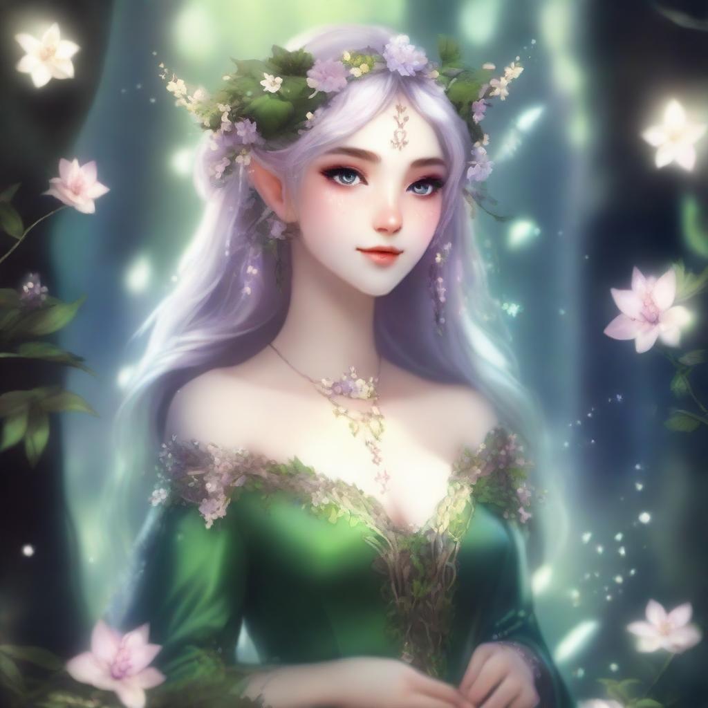 A beautiful princess druid elf in a fairycore aesthetic