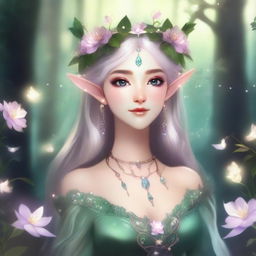 A beautiful princess druid elf in a fairycore aesthetic