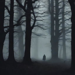 A chilling horror poster featuring a dark, eerie forest with twisted trees and a shadowy figure lurking in the background