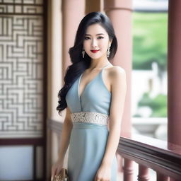 A beautiful Asian woman posing elegantly