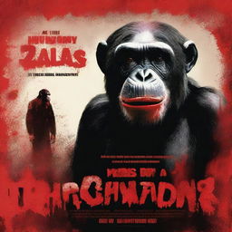 A movie poster featuring a chimpanzee covered in blood standing in front of the Holloway Wildlife Park sign