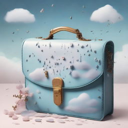 A light-themed cover featuring a surreal image of a briefcase filled with symbols of grief, such as wilted flowers, tear drops, and soft pastel clouds