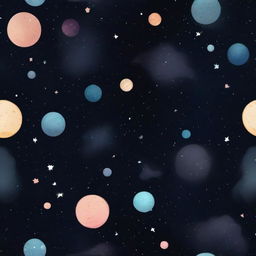 A seamless 2D game background of outer space with a black base