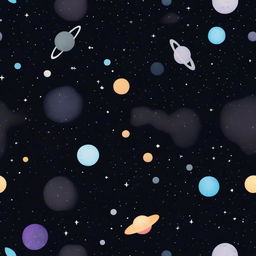 A seamless 2D game background of outer space with a black base