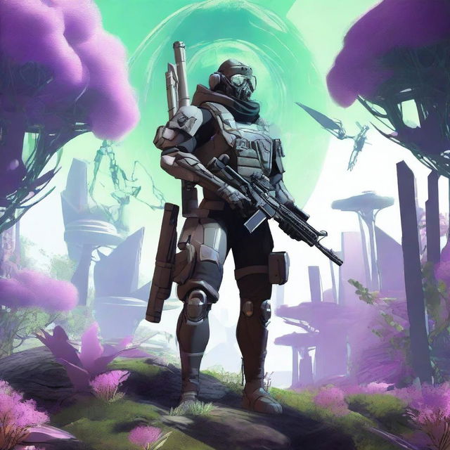 An aberration of a human scout, equipped with a sniper rifle, dressed in a military uniform with biopunk elements