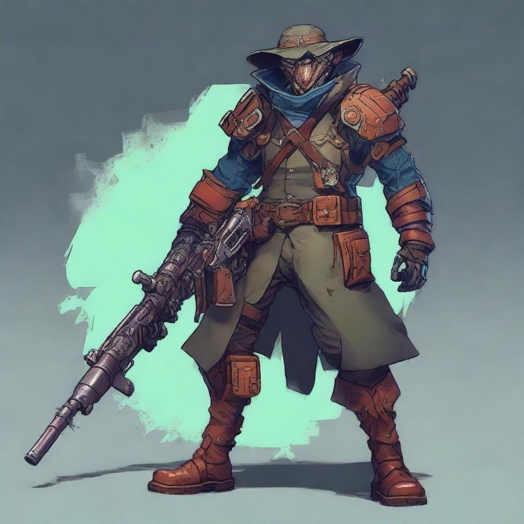 An aberration monster-human scout, equipped with a sniper rifle, dressed in a military uniform that merges biopunk and steampunk styles