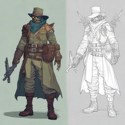 An aberration monster-human scout, equipped with a sniper rifle, dressed in a military uniform that merges biopunk and steampunk styles