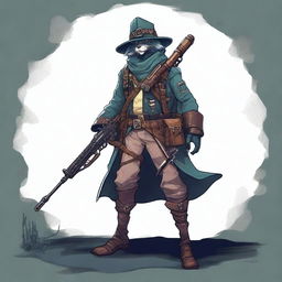 An aberration monster-human scout, equipped with a sniper rifle, dressed in a military uniform that merges biopunk and steampunk styles