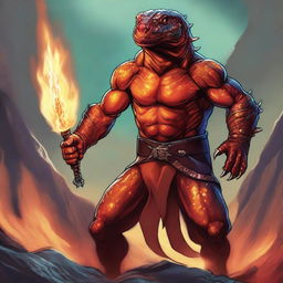 A detailed illustration of a Dungeons & Dragons salamander race character