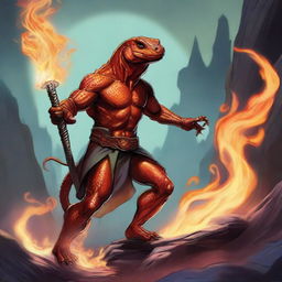 A detailed illustration of a Dungeons & Dragons salamander race character