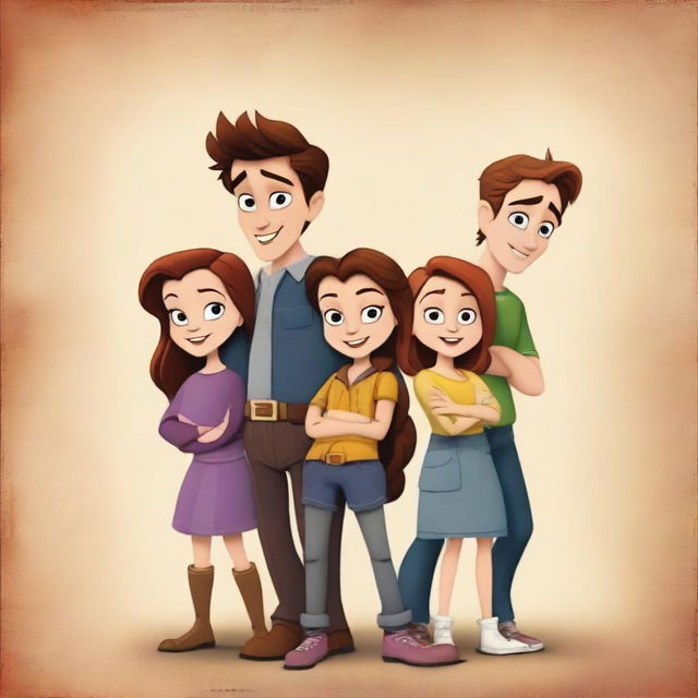 Create a Disney Pixar movie poster featuring characters from Twilight, including Bella, Edward, Jacob, and the Cullen Family