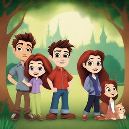 Create a Disney Pixar movie poster featuring characters from Twilight, including Bella, Edward, Jacob, and the Cullen Family