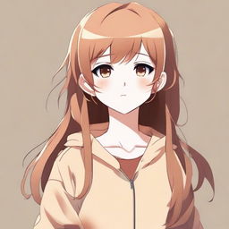 Create a 2D waifu character with light brown hair, light brown eyes, and a facial piercing