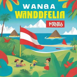 The cover features a vibrant and cheerful illustration of the Indonesian flag, with the word 'Wonderful Indonesia' written in bold, colorful letters