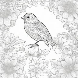 A detailed coloring book page designed for adults, featuring an intricate and elegant bird with elaborate patterns and designs